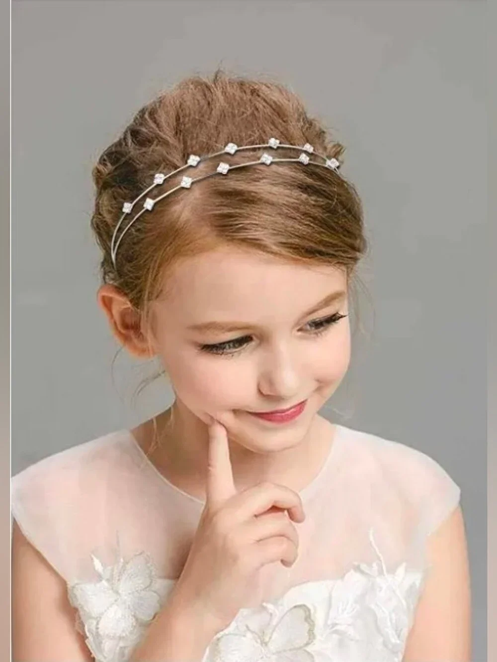 Silver Metal Thin Double Row Headband With Crystal Embellishments BNIB